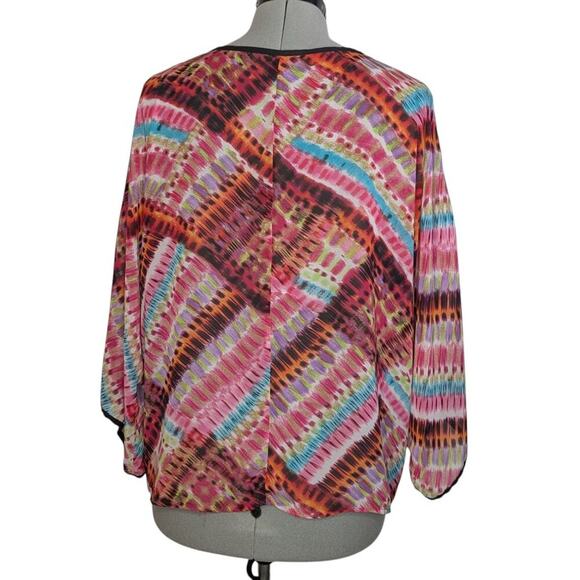 Chenault multi-color semi-sheer flowy blouse with knot front, size XL - Picture 3 of 8